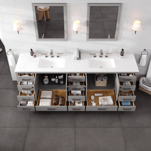 Aberdeen 96 in. Gray Double Sink  Bath Vanity with Carrara Quartz Top and Undermount Porcelain Sinks