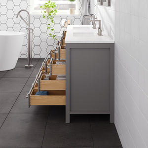 Aberdeen 96 in. Gray Double Sink  Bath Vanity with Carrara Quartz Top and Undermount Porcelain Sinks