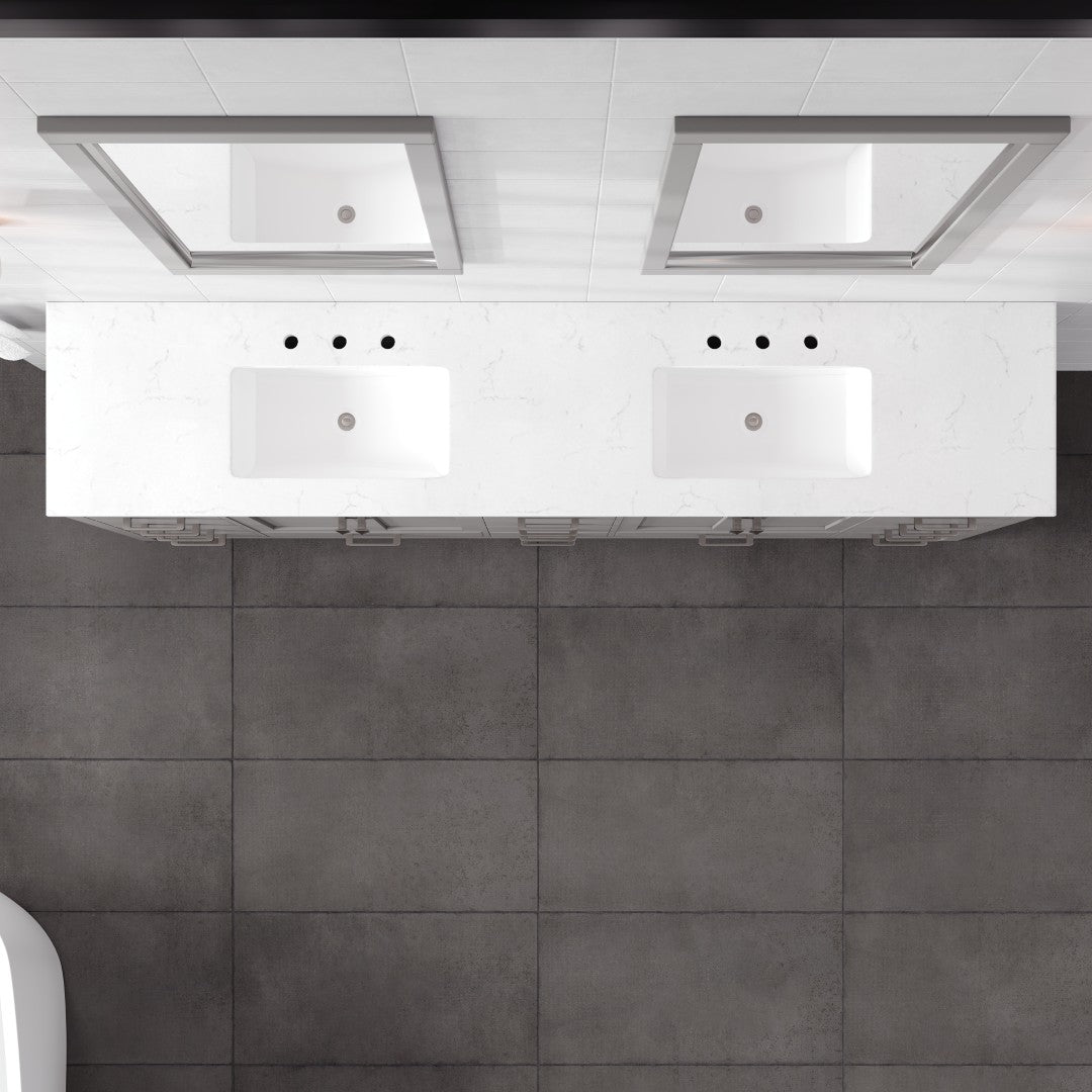 Aberdeen 96 in. Gray Double Sink  Bath Vanity with Carrara Quartz Top and Undermount Porcelain Sinks