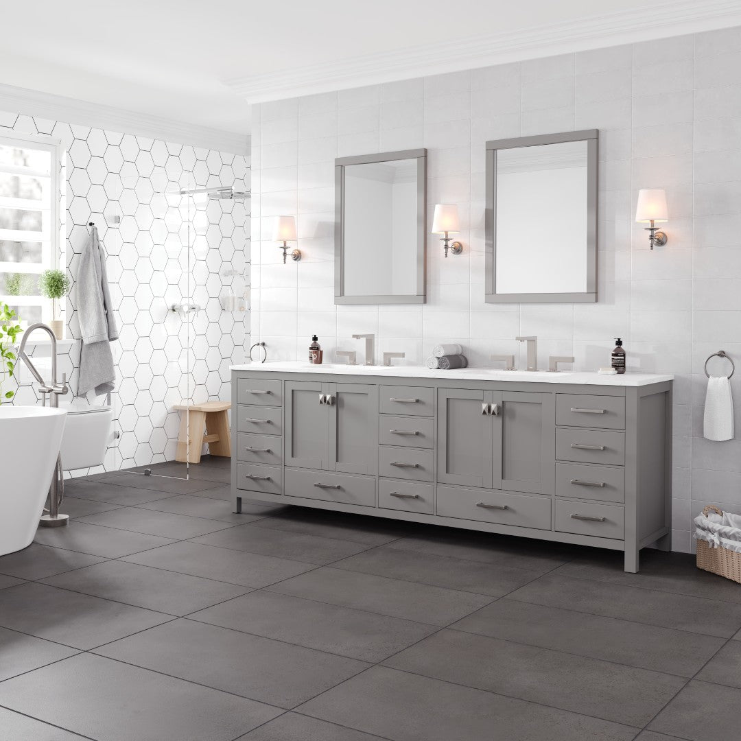 Aberdeen 96 in. Gray Double Sink  Bath Vanity with Carrara Quartz Top and Undermount Porcelain Sinks