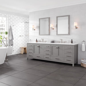 Aberdeen 96 in. Gray Double Sink  Bath Vanity with Carrara Quartz Top and Undermount Porcelain Sinks