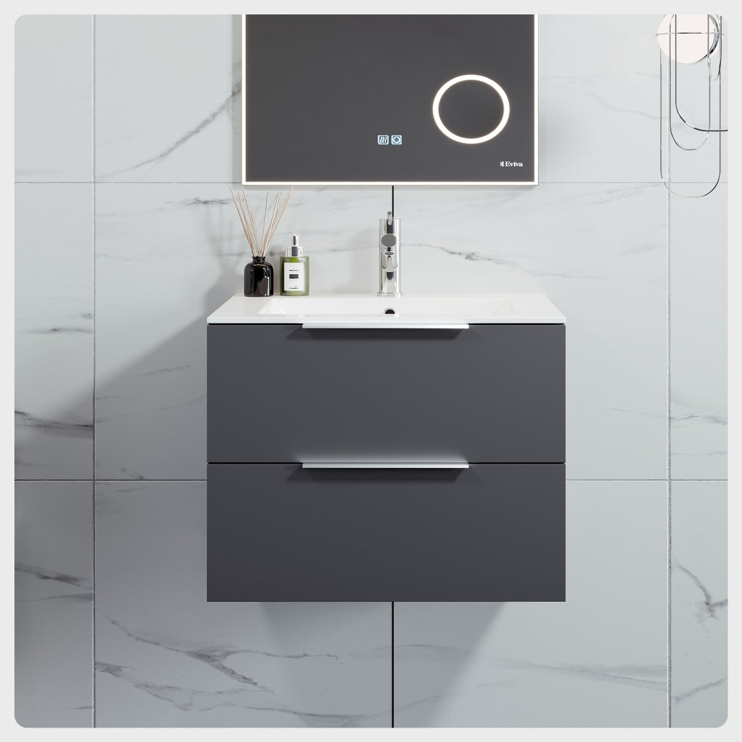 Galsaky 32 in. Gray Wall Mount Single Sink Bath Vanity with Porcelain Top and Integrated Sink