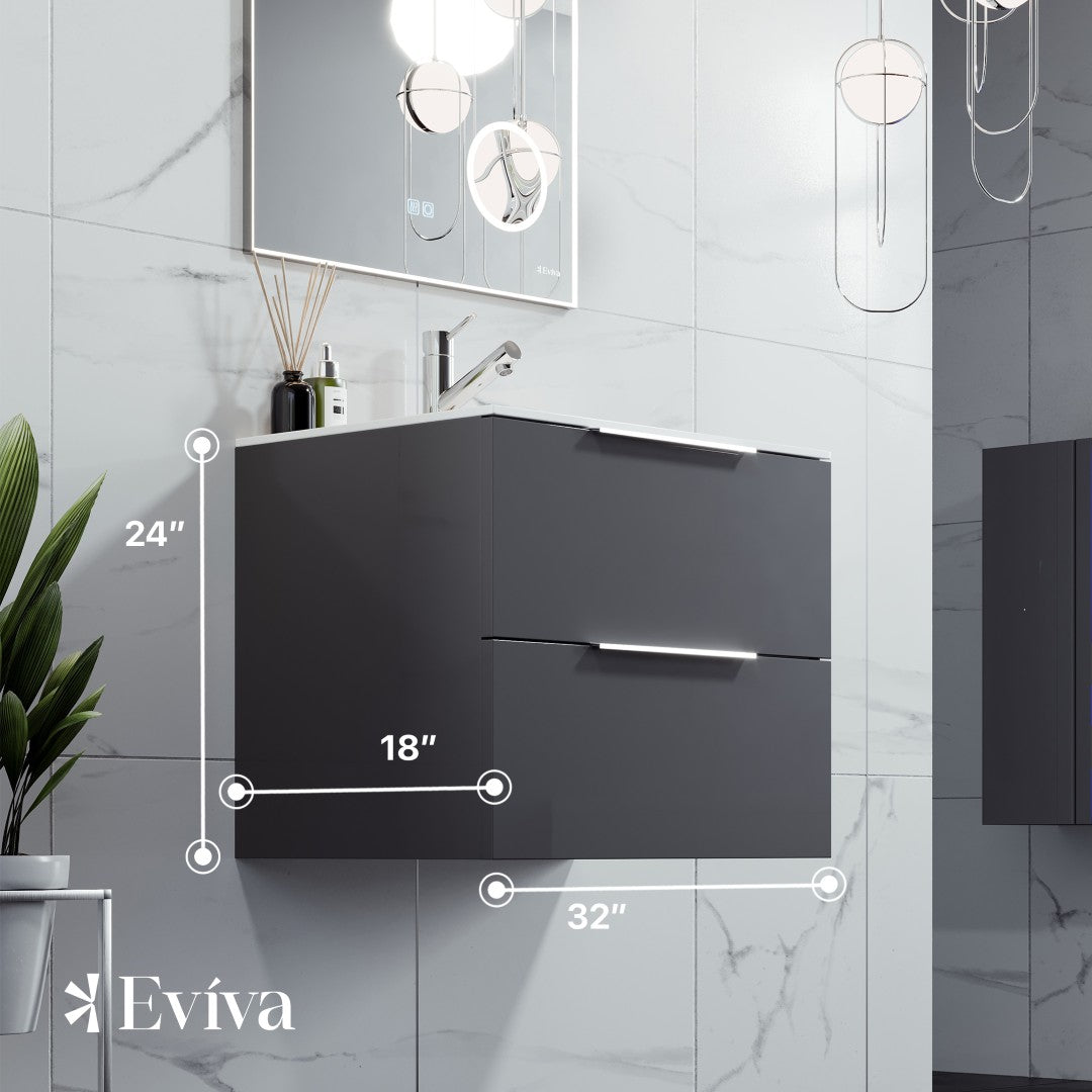 Galsaky 32 in. Gray Wall Mount Single Sink Bath Vanity with Porcelain Top and Integrated Sink