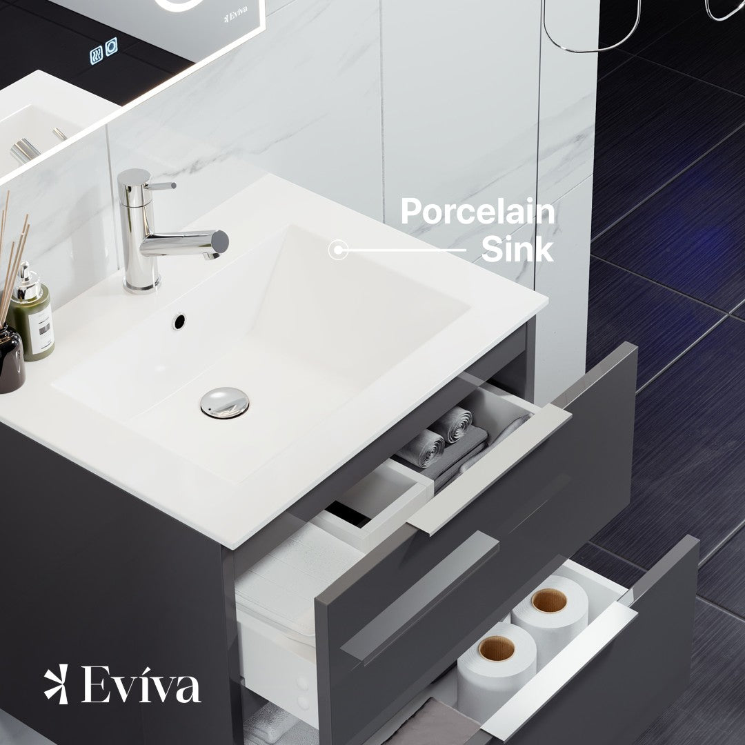 Galsaky 32 in. Gray Wall Mount Single Sink Bath Vanity with Porcelain Top and Integrated Sink