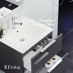Galsaky 32 in. Gray Wall Mount Single Sink Bath Vanity with Porcelain Top and Integrated Sink