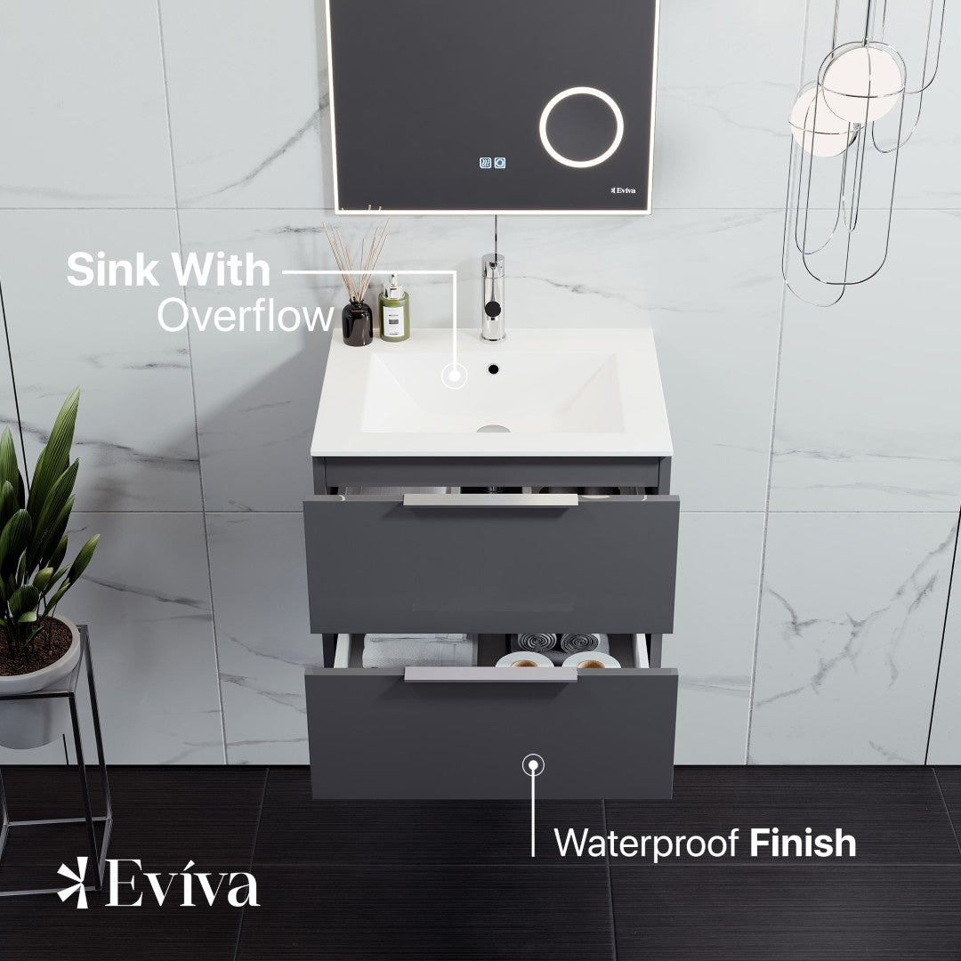 Galsaky 32 in. Gray Wall Mount Single Sink Bath Vanity with Porcelain Top and Integrated Sink