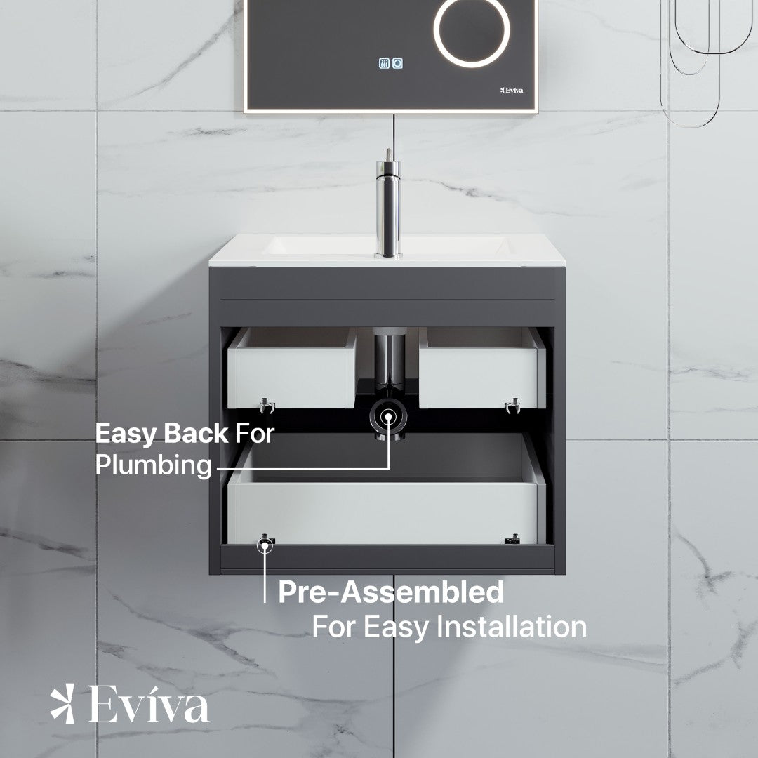 Galsaky 32 in. Gray Wall Mount Single Sink Bath Vanity with Porcelain Top and Integrated Sink