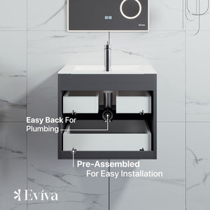 Galsaky 32 in. Gray Wall Mount Single Sink Bath Vanity with Porcelain Top and Integrated Sink