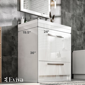 Lugano 24 in. White Single Sink Bath Vanity with Acrylic Top and Integrated Sink