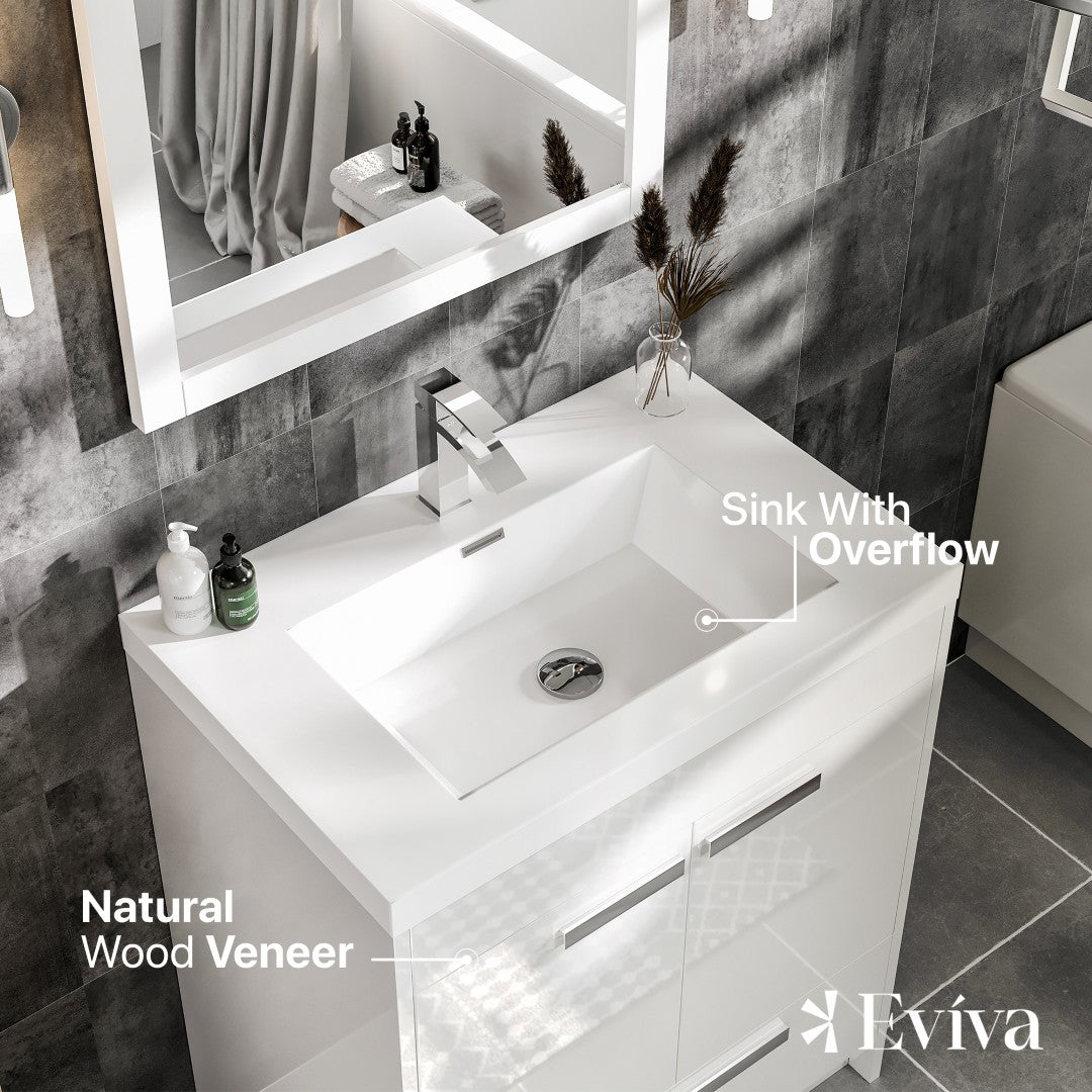 Lugano 24 in. White Single Sink Bath Vanity with Acrylic Top and Integrated Sink