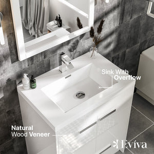 Lugano 24 in. White Single Sink Bath Vanity with Acrylic Top and Integrated Sink