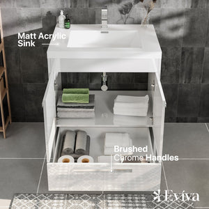 Lugano 24 in. White Single Sink Bath Vanity with Acrylic Top and Integrated Sink