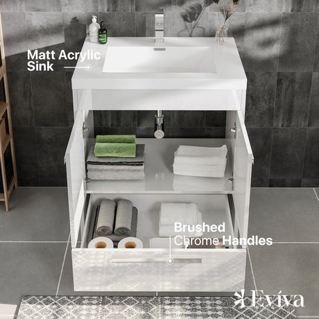 Lugano 24 in. White Single Sink Bath Vanity with Acrylic Top and Integrated Sink