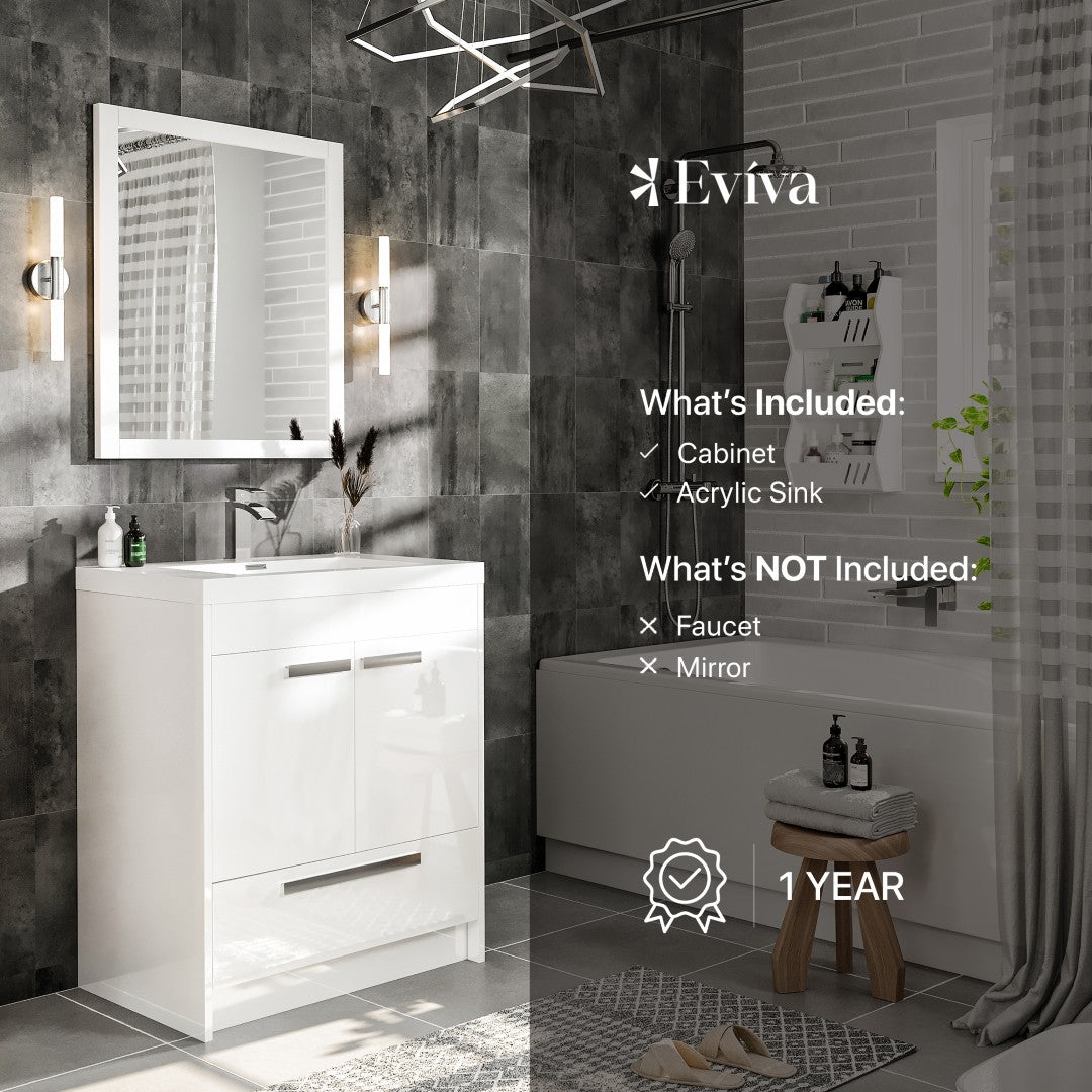 Lugano 24 in. White Single Sink Bath Vanity with Acrylic Top and Integrated Sink