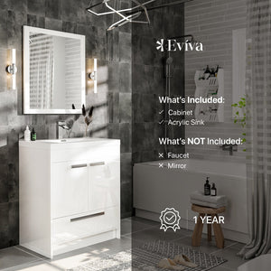 Lugano 24 in. White Single Sink Bath Vanity with Acrylic Top and Integrated Sink
