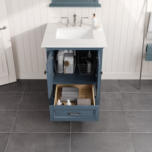 Britney 24 in. Ash Blue Single Sink Bath Vanity with Carrara Quartz Top and Undermount Porcelain Sink