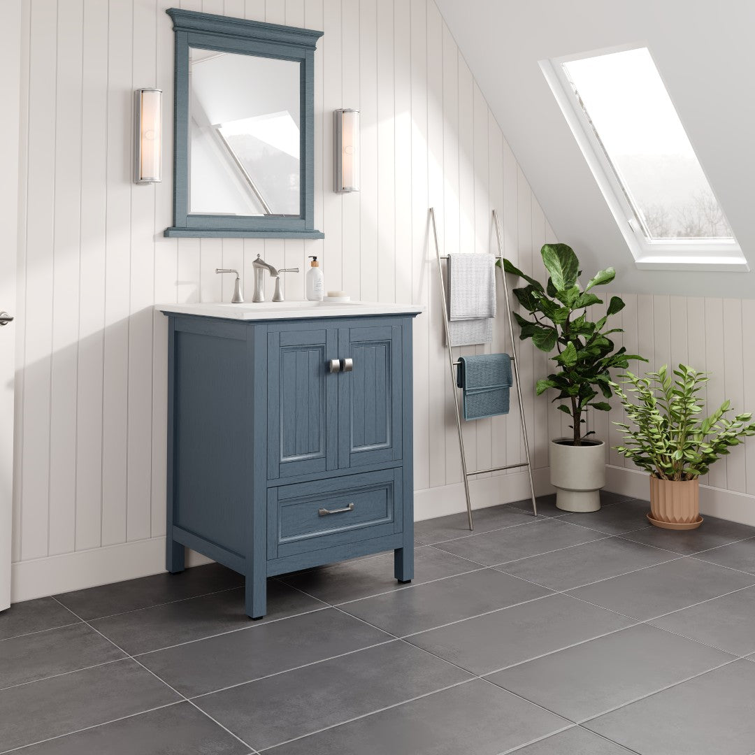 Britney 24 in. Ash Blue Single Sink Bath Vanity with Carrara Quartz Top and Undermount Porcelain Sink