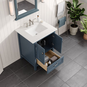 Britney 24 in. Ash Blue Single Sink Bath Vanity with Carrara Quartz Top and Undermount Porcelain Sink