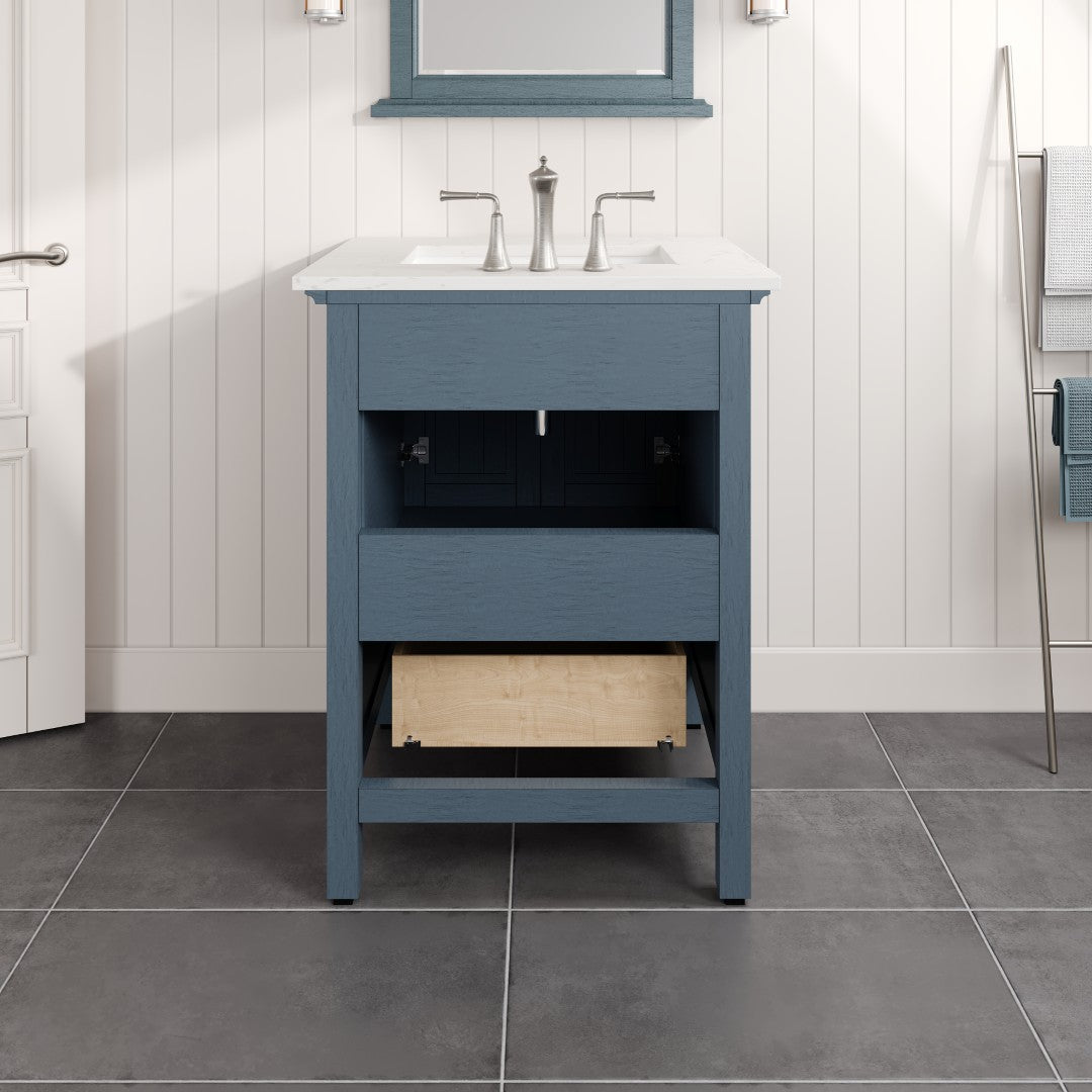 Britney 24 in. Ash Blue Single Sink Bath Vanity with Carrara Quartz Top and Undermount Porcelain Sink