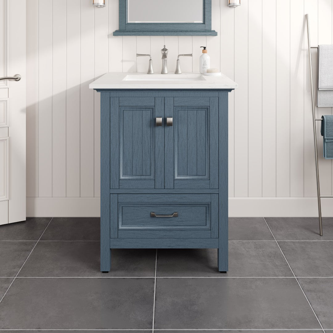 Britney 24 in. Ash Blue Single Sink Bath Vanity with Carrara Quartz Top and Undermount Porcelain Sink