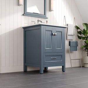 Britney 24 in. Ash Blue Single Sink Bath Vanity with Carrara Quartz Top and Undermount Porcelain Sink