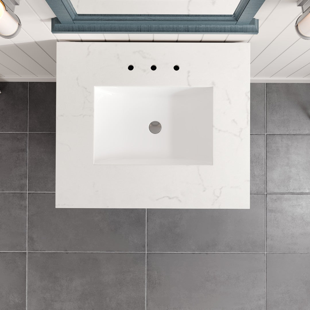Britney 24 in. Ash Blue Single Sink Bath Vanity with Carrara Quartz Top and Undermount Porcelain Sink