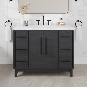 Graham 42 in. Blackwood Single Sink Bath Vanity with Arabescato Engineered Stone Top and Undermount Porcelain Sink