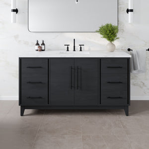 Graham 60 in. Blackwood Single Sink Bath Vanity with Arabescato Engineered Stone Top and Undermount Porcelain Sink