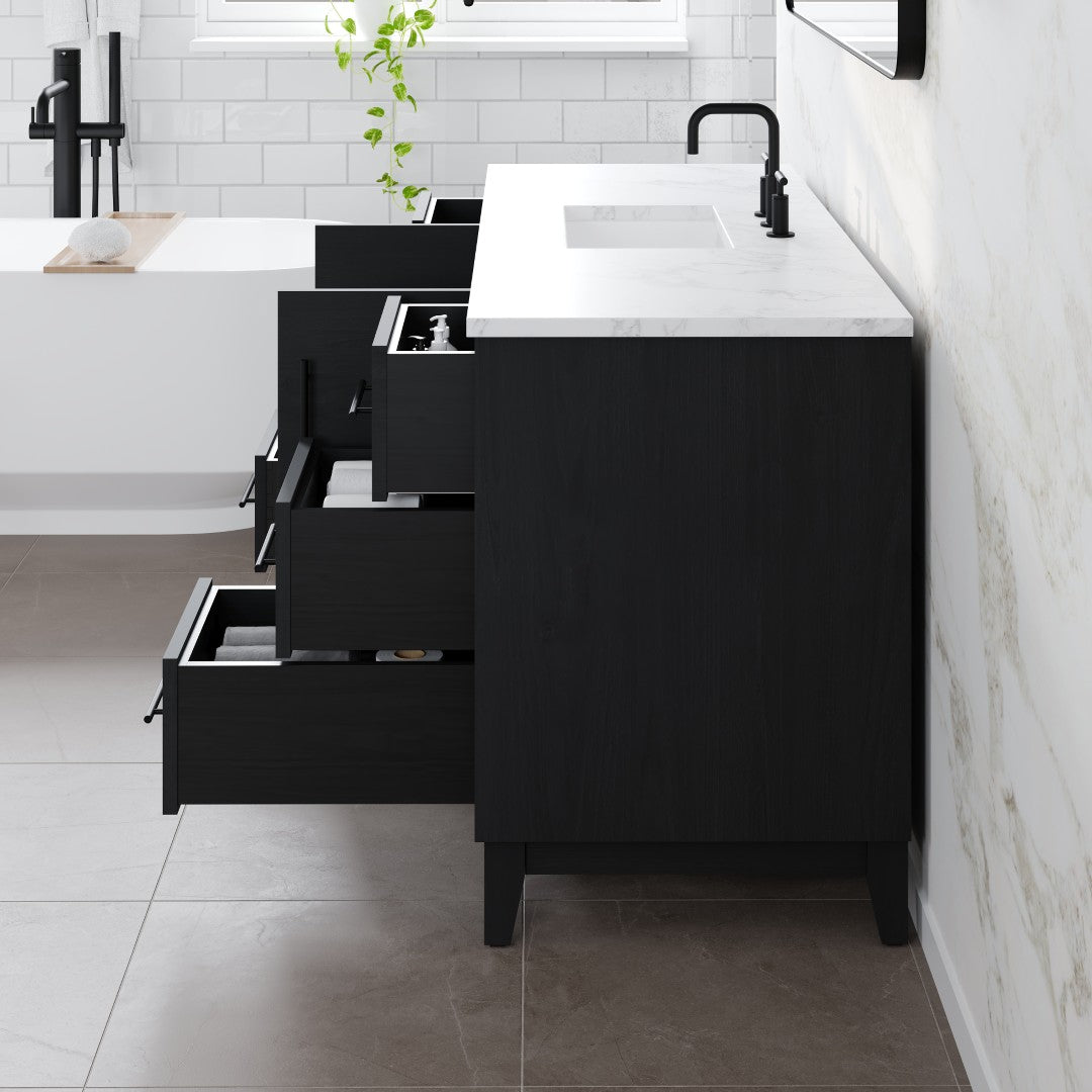 Graham 60 in. Blackwood Single Sink Bath Vanity with Arabescato Engineered Stone Top and Undermount Porcelain Sink