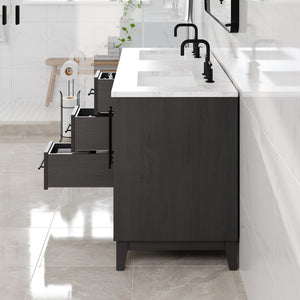 Graham 60 in. Blackwood Double Sink  Bath Vanity with Arabescato Engineered Stone Top and Undermount Porcelain Sinks