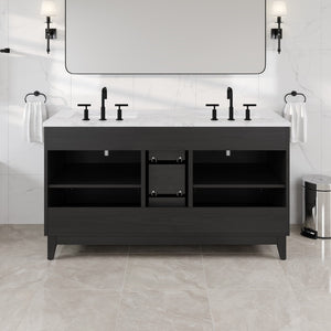 Graham 60 in. Blackwood Double Sink  Bath Vanity with Arabescato Engineered Stone Top and Undermount Porcelain Sinks