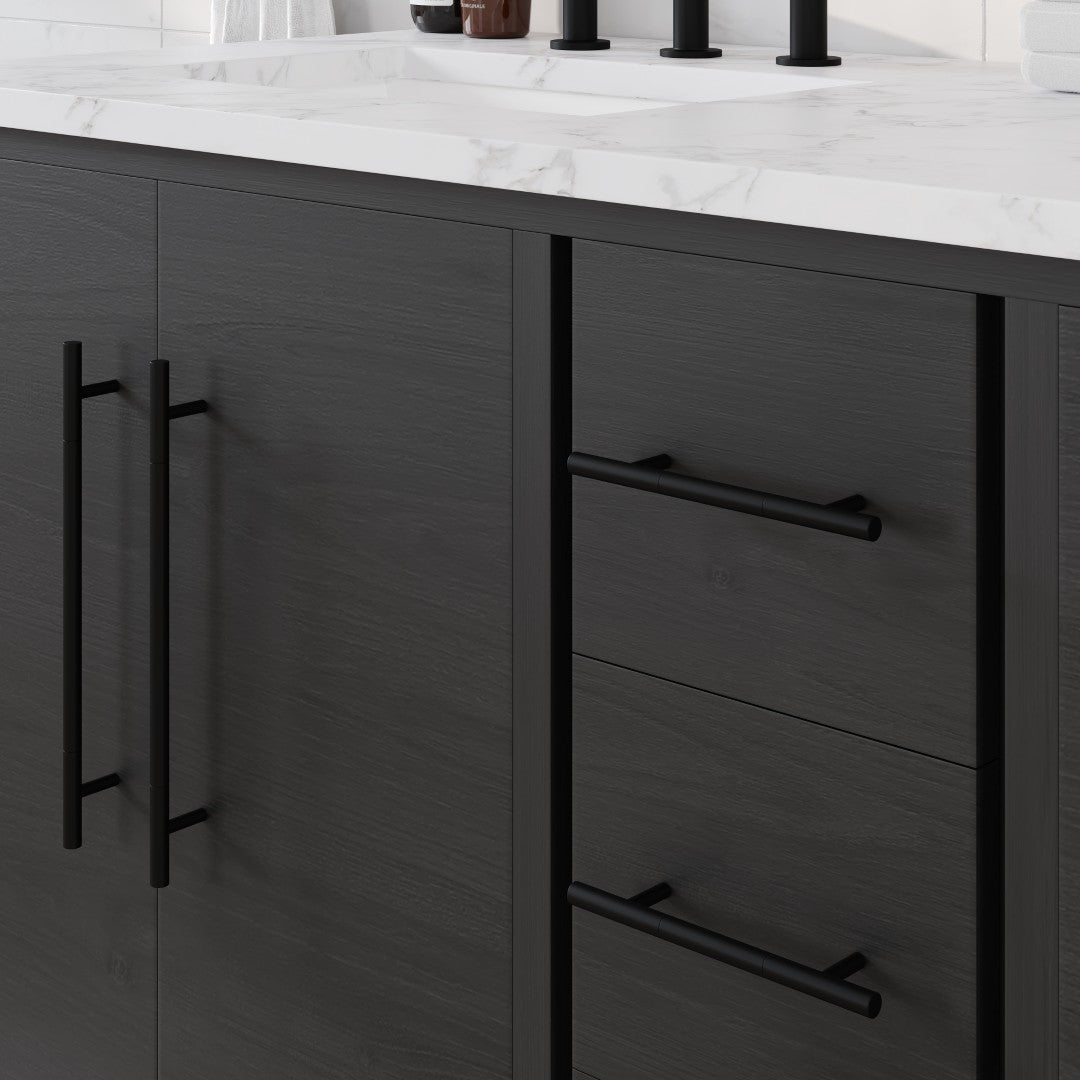 Graham 60 in. Blackwood Double Sink  Bath Vanity with Arabescato Engineered Stone Top and Undermount Porcelain Sinks