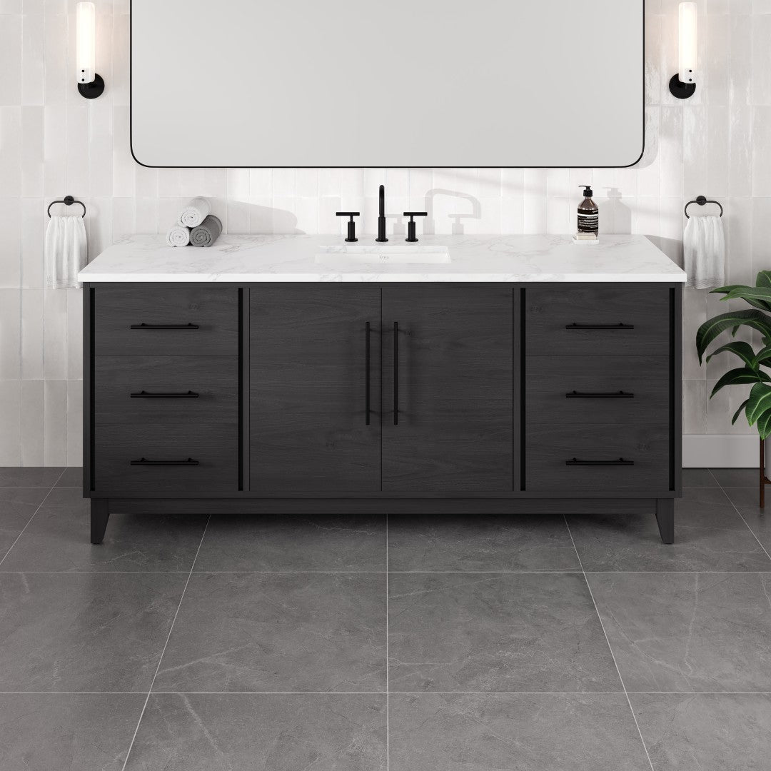 Graham 72 in. Blackwood Single Sink Bath Vanity with Arabescato Engineered Stone Top and Undermount Porcelain Sink