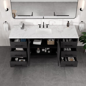 Graham 72 in. Blackwood Single Sink Bath Vanity with Arabescato Engineered Stone Top and Undermount Porcelain Sink