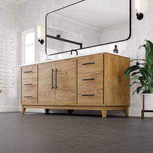 Graham 72 in. Oak Single Sink Bath Vanity with Arabescato Engineered Stone Top and Undermount Porcelain Sink