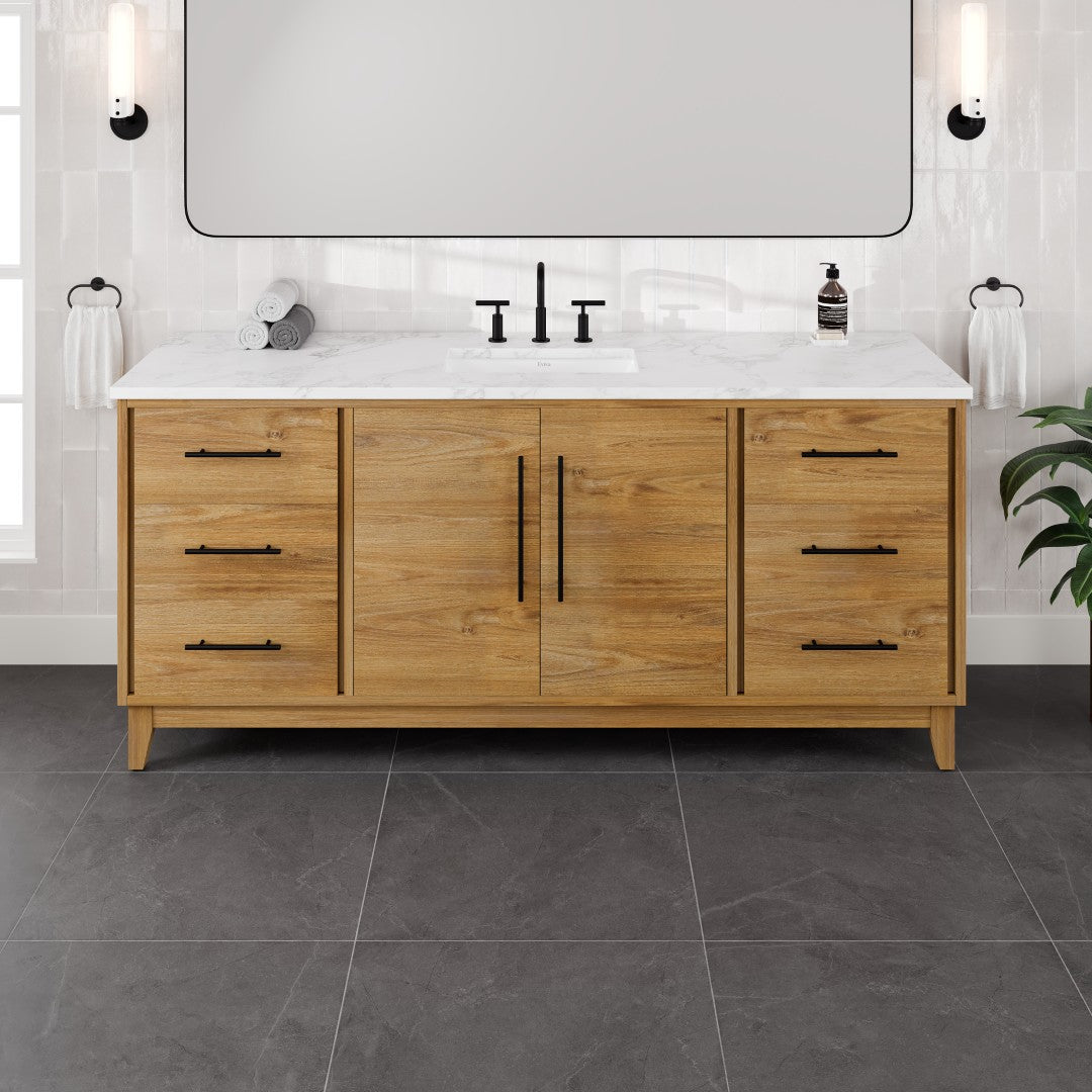 Graham 72 in. Oak Single Sink Bath Vanity with Arabescato Engineered Stone Top and Undermount Porcelain Sink