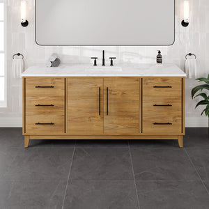 Graham 72 in. Oak Single Sink Bath Vanity with Arabescato Engineered Stone Top and Undermount Porcelain Sink