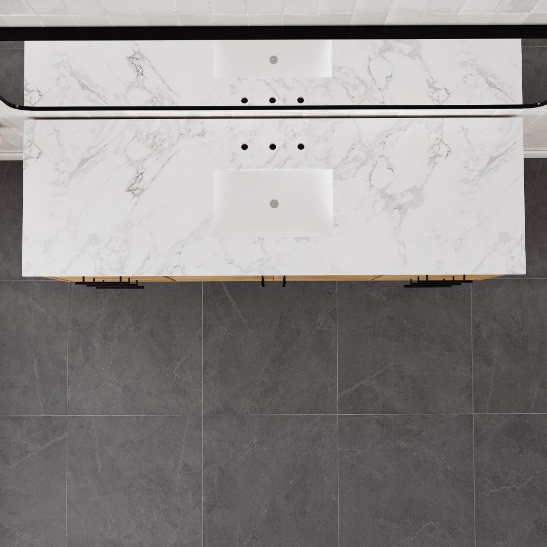Graham 72 in. Oak Single Sink Bath Vanity with Arabescato Engineered Stone Top and Undermount Porcelain Sink