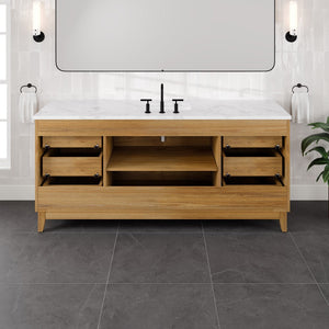 Graham 72 in. Oak Single Sink Bath Vanity with Arabescato Engineered Stone Top and Undermount Porcelain Sink