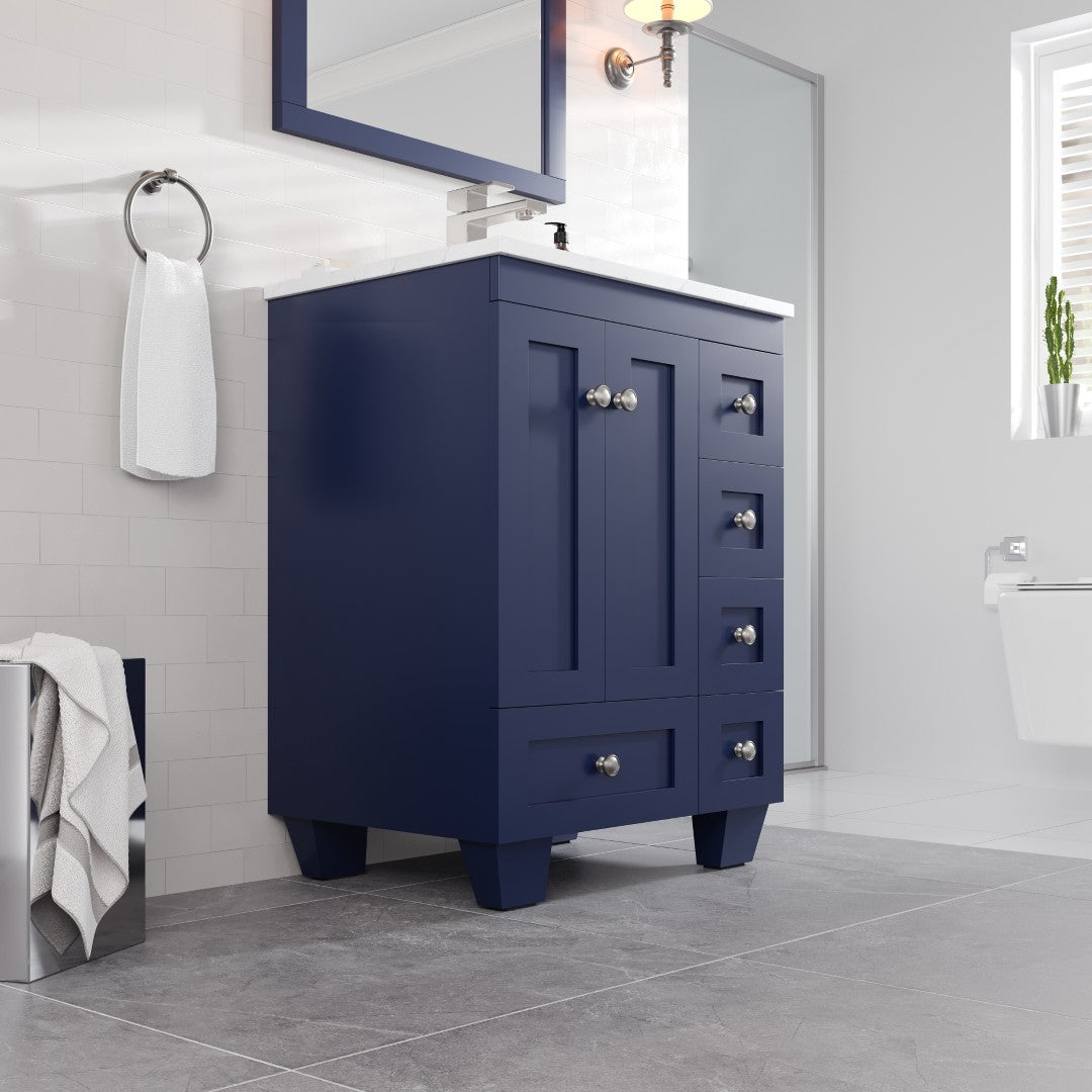 Acclaim 24 in. Blue Single Sink Bath Vanity with Carrara Quartz Top and Undermount Porcelain Sink