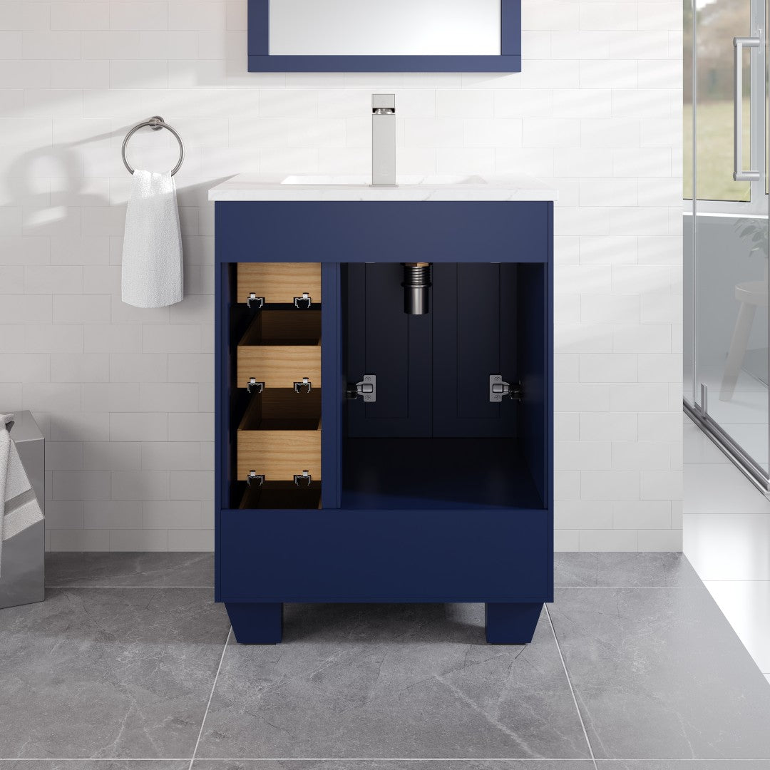 Acclaim 24 in. Blue Single Sink Bath Vanity with Carrara Quartz Top and Undermount Porcelain Sink