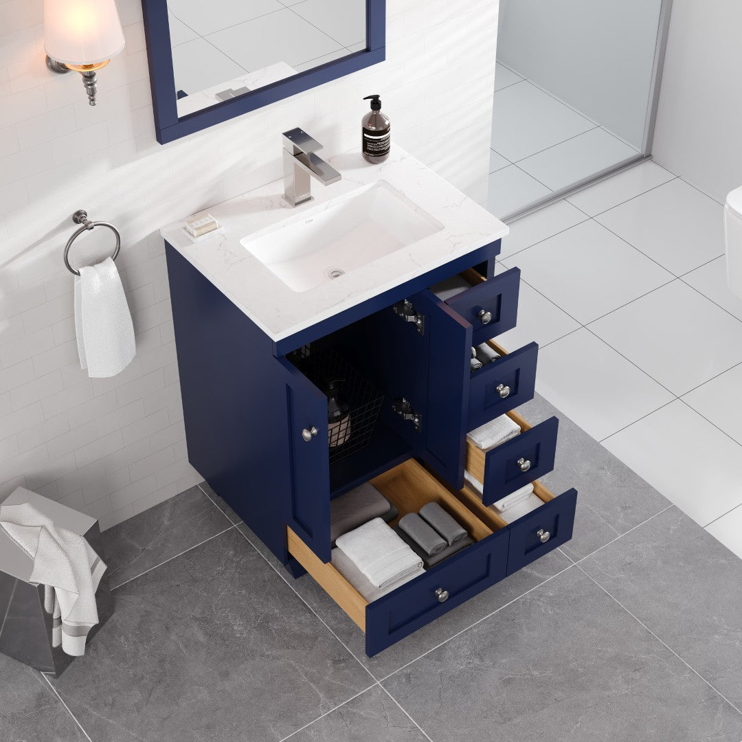 Acclaim 24 in. Blue Single Sink Bath Vanity with Carrara Quartz Top and Undermount Porcelain Sink