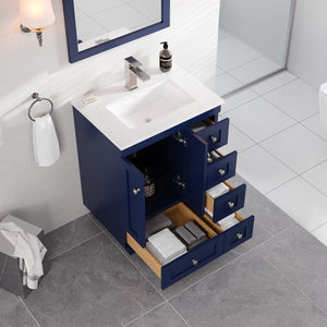 Acclaim 24 in. Blue Single Sink Bath Vanity with Carrara Quartz Top and Undermount Porcelain Sink