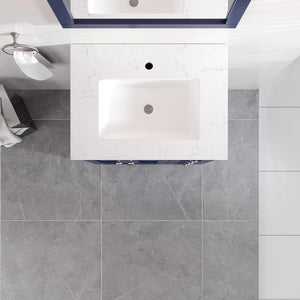 Acclaim 24 in. Blue Single Sink Bath Vanity with Carrara Quartz Top and Undermount Porcelain Sink