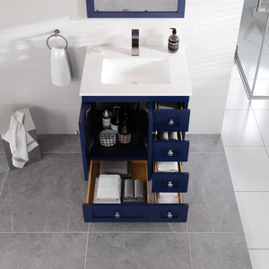 Acclaim 24 in. Blue Single Sink Bath Vanity with Carrara Quartz Top and Undermount Porcelain Sink