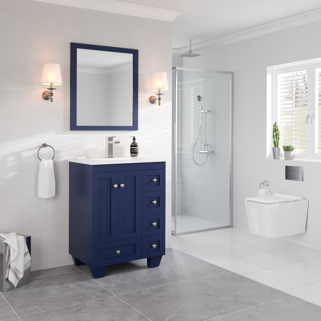 Acclaim 24 in. Blue Single Sink Bath Vanity with Carrara Quartz Top and Undermount Porcelain Sink