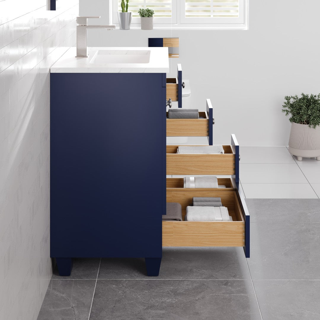 Acclaim 24 in. Blue Single Sink Bath Vanity with Carrara Quartz Top and Undermount Porcelain Sink