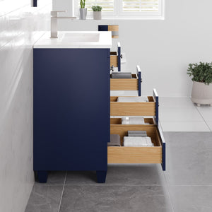 Acclaim 24 in. Blue Single Sink Bath Vanity with Carrara Quartz Top and Undermount Porcelain Sink