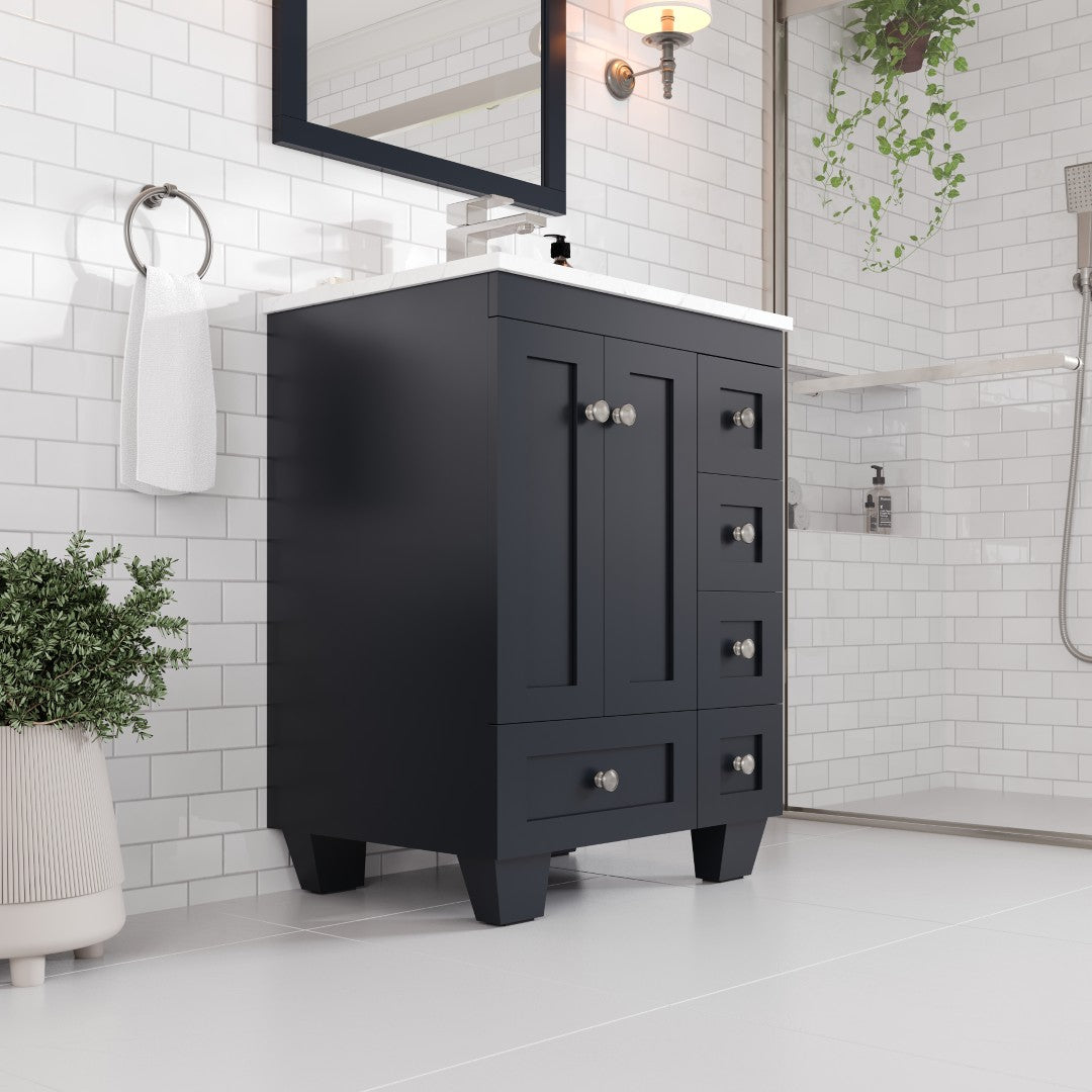Acclaim 24 in. Dark Gray Single Sink Bath Vanity with Carrara Quartz Top and Undermount Porcelain Sink