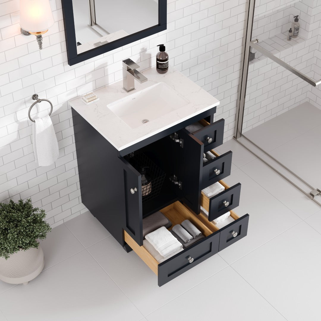 Acclaim 24 in. Dark Gray Single Sink Bath Vanity with Carrara Quartz Top and Undermount Porcelain Sink